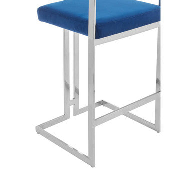 Blue Velvet Bar Stool with Silver Frame | Azalea