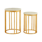 Set of 2 Round White Marble Tops Side Tables with Rich Gold Metal Frame | Templar