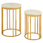 Set of 2 Round White Marble Tops Side Tables with Rich Gold Metal Frame | Templar