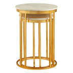 Set of 2 Round White Marble Tops Side Tables with Rich Gold Metal Frame | Templar