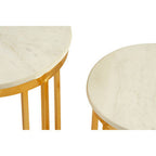 Set of 2 Round White Marble Tops Side Tables with Rich Gold Metal Frame | Templar