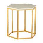 White Marble Tops Hexagonal Side Tables with Gold Finish Metal Frame | Templar