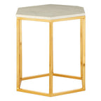 White Marble Tops Hexagonal Side Tables with Gold Finish Metal Frame | Templar