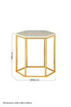 White Marble Tops Hexagonal Side Tables with Gold Finish Metal Frame | Templar
