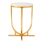 White Marble Tops Round Side Tables with Gold Finish Metal Frame | Templar