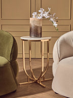 White Marble Tops Round Side Tables with Gold Finish Metal Frame | Templar