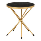 Black Marble Top Round Side Table with Warm Gold Intersecting Stainless Steel Legs | Templar