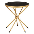 Black Marble Top Round Side Table with Warm Gold Intersecting Stainless Steel Legs | Templar