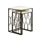 White Marble Top Side Tables with Black Metal Base and Art Deco Pattern | Templar