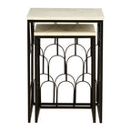 White Marble Top Side Tables with Black Metal Base and Art Deco Pattern | Templar