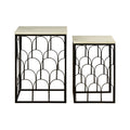 White Marble Top Side Tables with Black Metal Base and Art Deco Pattern | Templar