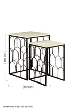 White Marble Top Side Tables with Black Metal Base and Art Deco Pattern | Templar