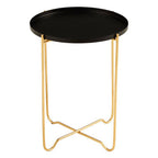 Black Finish Round Top Side Table with Gold Metal Frame and Cross Sledge Base | Templar