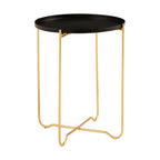 Black Finish Round Top Side Table with Gold Metal Frame and Cross Sledge Base | Templar