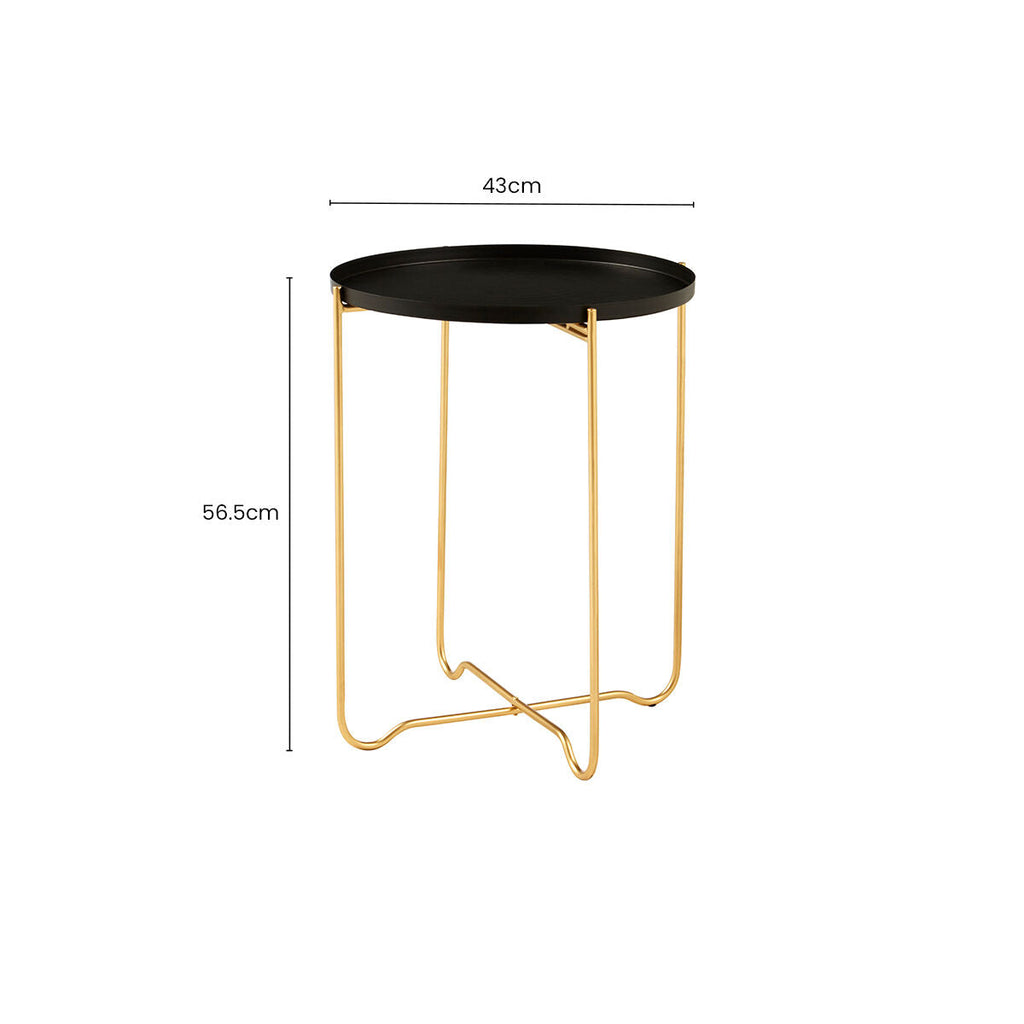 Black Finish Round Top Side Table with Gold Metal Frame and Cross Sledge Base | Templar