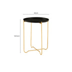 Black Finish Round Top Side Table with Gold Metal Frame and Cross Sledge Base | Templar