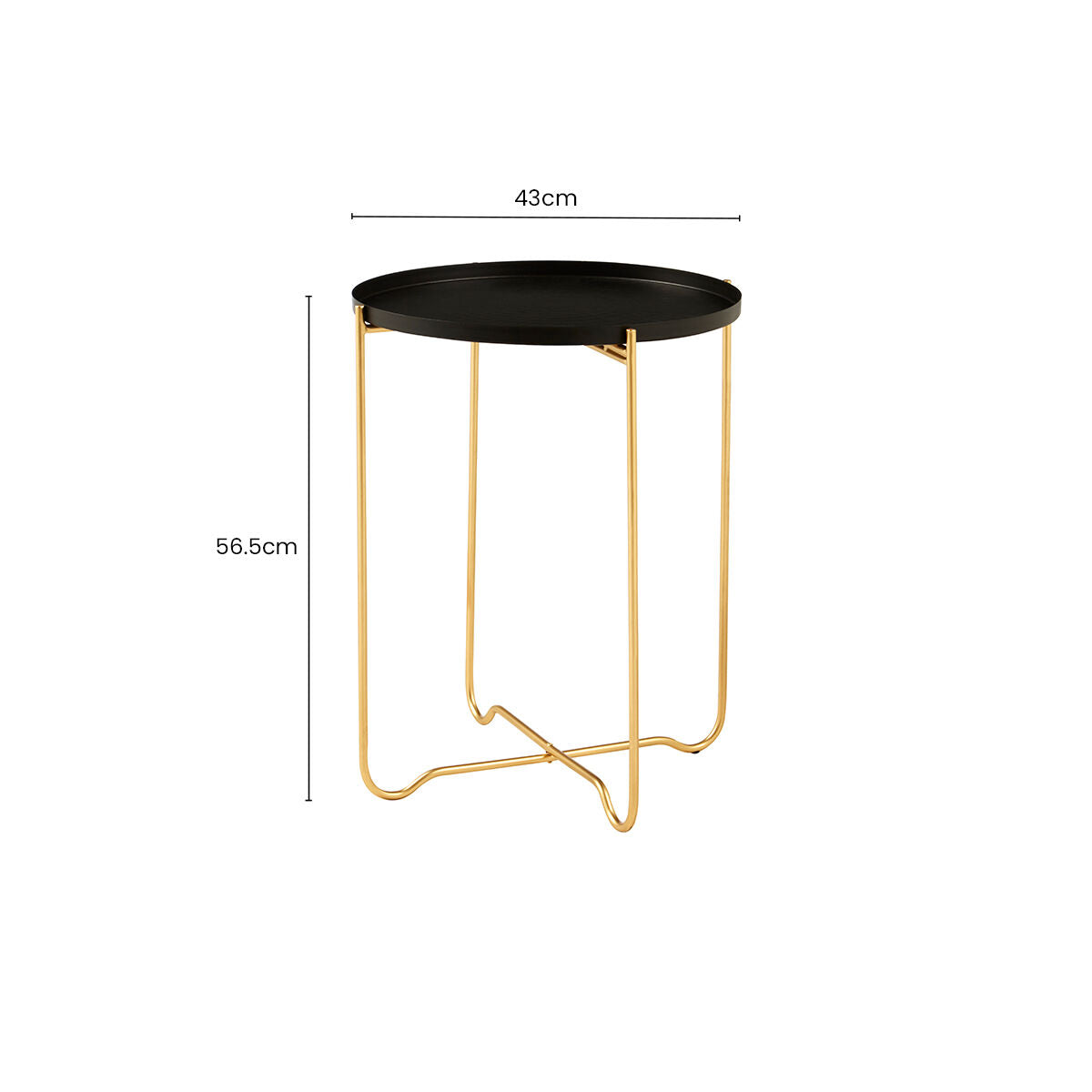 Black Finish Round Top Side Table with Gold Metal Frame and Cross Sledge Base | Templar