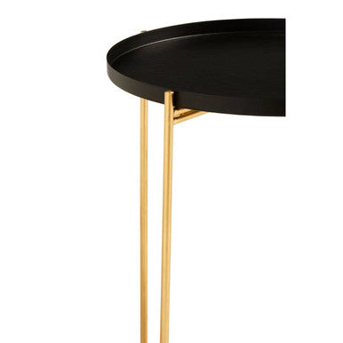 Black Finish Round Top Side Table with Gold Metal Frame and Cross Sledge Base | Templar