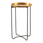 Gold Finish Round Top Side Table with Black Slim Metallic Frame and Intersecting Sledge Base | Templar