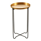 Gold Finish Round Top Side Table with Black Slim Metallic Frame and Intersecting Sledge Base | Templar