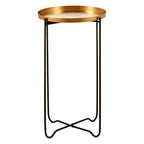 Gold Finish Round Top Side Table with Black Slim Metallic Frame and Intersecting Sledge Base | Templar