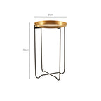 Gold Finish Round Top Side Table with Black Slim Metallic Frame and Intersecting Sledge Base | Templar