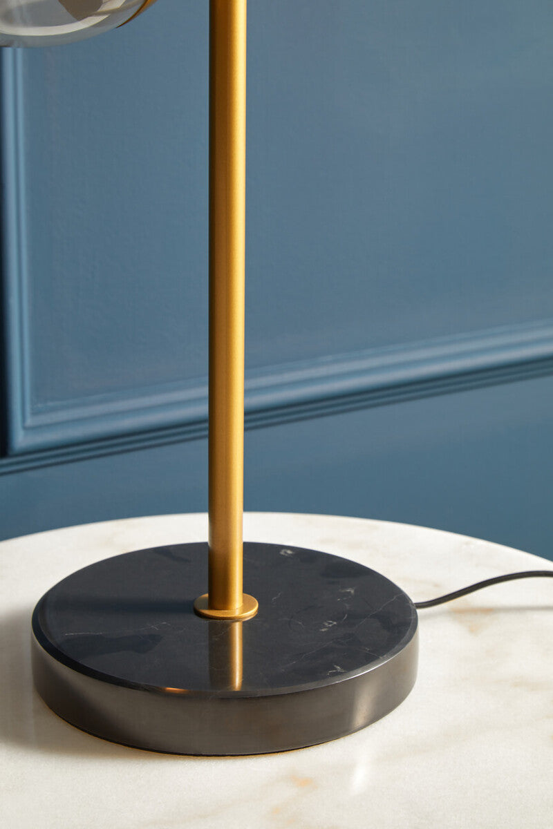 Set of 2 White Marble Top Round Side Tables with Gold Geometric Open Frame Bases | Avantis