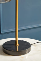 Set of 2 White Marble Top Round Side Tables with Gold Geometric Open Frame Bases | Avantis