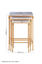 Set of 3 White Marble Tops Square Nesting Side Tables with Gold Finish Carved Metallic Legs | Avantis