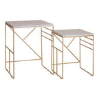 Set of 2 White Marble Square Nesting Tables with Champagne Finish Metallic Legs | Avantis