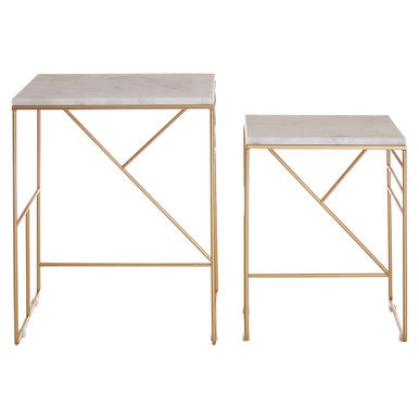 Set of 2 White Marble Square Nesting Tables with Champagne Finish Metallic Legs | Avantis