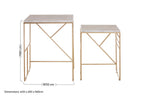 Set of 2 White Marble Square Nesting Tables with Champagne Finish Metallic Legs | Avantis