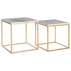 Set of Two White Marble Top Square Nesting Side Tables with Gold Metal Frame | Avantis
