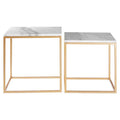 Set of Two White Marble Top Square Nesting Side Tables with Gold Metal Frame | Avantis