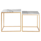 Set of Two White Marble Top Square Nesting Side Tables with Gold Metal Frame | Avantis