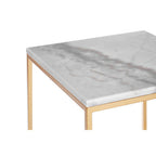 Set of Two White Marble Top Square Nesting Side Tables with Gold Metal Frame | Avantis