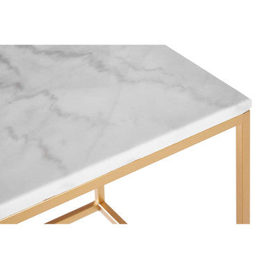 Set of Two White Marble Top Square Nesting Side Tables with Gold Metal Frame | Avantis
