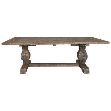Brown Rustic Recycled Pine Wood Dining Table with Traditional Pedestal Legs | Lovina