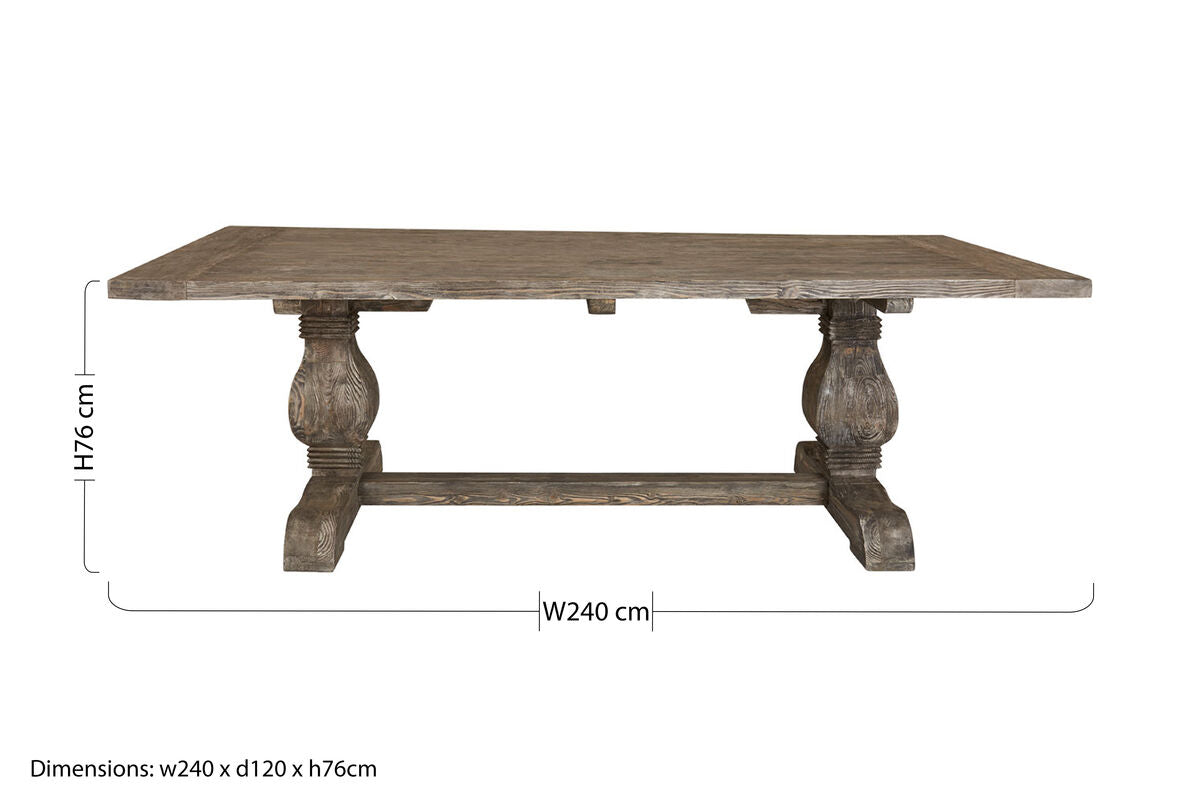 Brown Rustic Recycled Pine Wood Dining Table with Traditional Pedestal Legs | Lovina