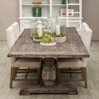Brown Rustic Recycled Pine Wood Dining Table with Traditional Pedestal Legs | Lovina
