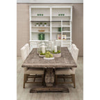 Brown Rustic Recycled Pine Wood Dining Table with Traditional Pedestal Legs | Lovina