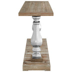 Brown Whitewash Pine Wooden Console Table with Carved Silver Pillar Columns and Brown Wooden Base | Richmond