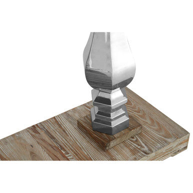 Brown Whitewash Pine Wooden Console Table with Carved Silver Pillar Columns and Brown Wooden Base | Richmond