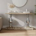 Brown Whitewash Pine Wooden Console Table with Carved Silver Pillar Columns and Brown Wooden Base | Richmond