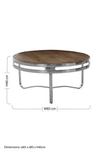 Natural Pine Wood Round Coffee Table with Metallic Silver Curved Leg Base | Richmond