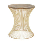Natural Solid Rustic Wood Top Side Table with Gold Finish Metallic Hourglass Base | Templar