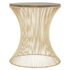 Natural Solid Rustic Wood Top Side Table with Gold Finish Metallic Hourglass Base | Templar