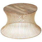 Gold Wooden Top Coffee Table with Metallic Hourglass Frame | Templar