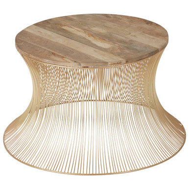 Gold Wooden Top Coffee Table with Metallic Hourglass Frame | Templar
