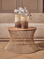 Gold Wooden Top Coffee Table with Metallic Hourglass Frame | Templar